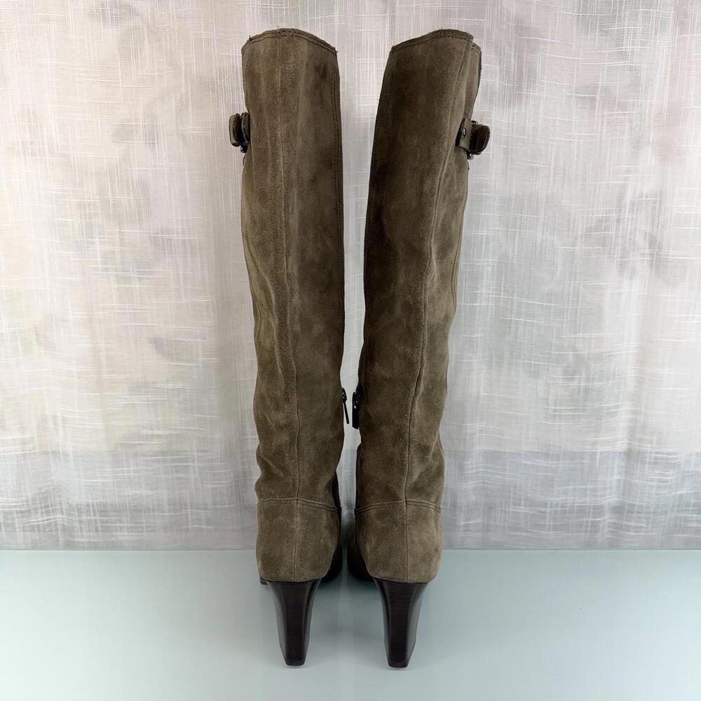 Michael Kors Burke Knee High Suede Boots Sz 7.5 Equestrian Chic Block Heel - Picture 4 of 9